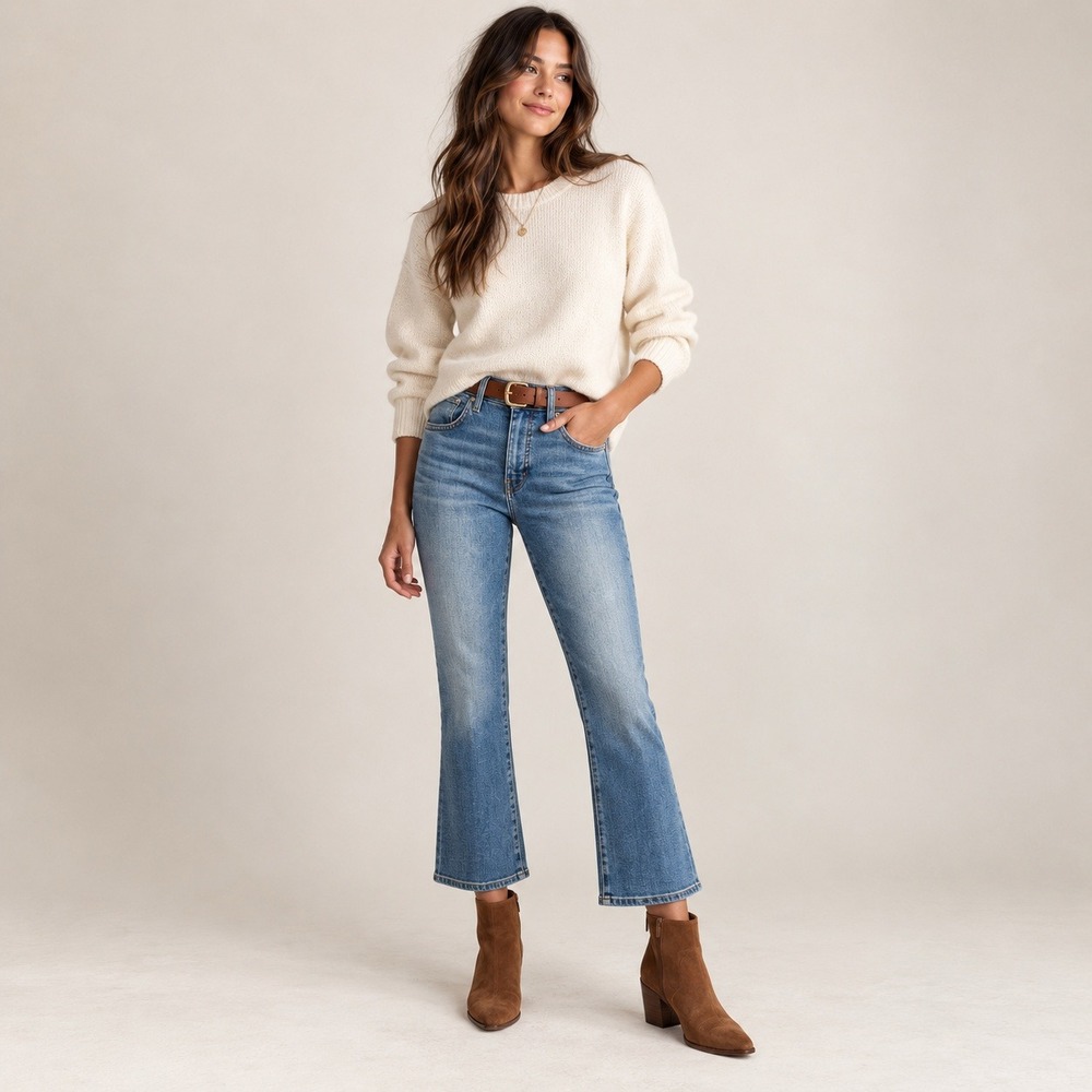 Madewell Mid Rise Kick Out Jeans Womens 27 Blue Wash Cropped Flare Stretch